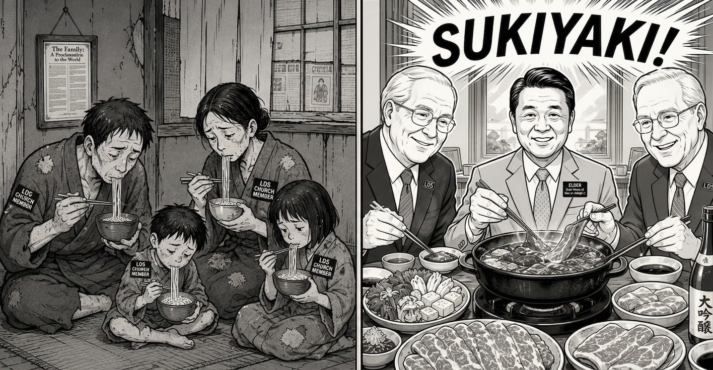 そうめんとスキヤキの対比イメージ